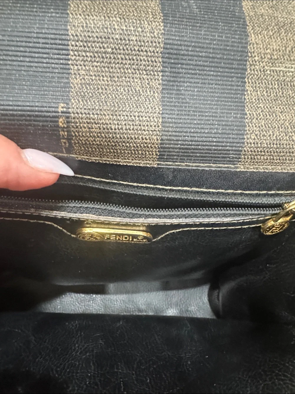 Authentic vintage Fendi Black and Brown Striped Top-Handle Satchel
